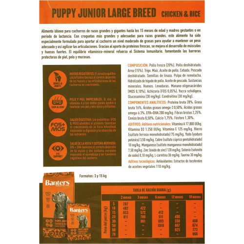 Banters Alimento para Cachorros de Raza Grande Pollo y Arroz 3kg