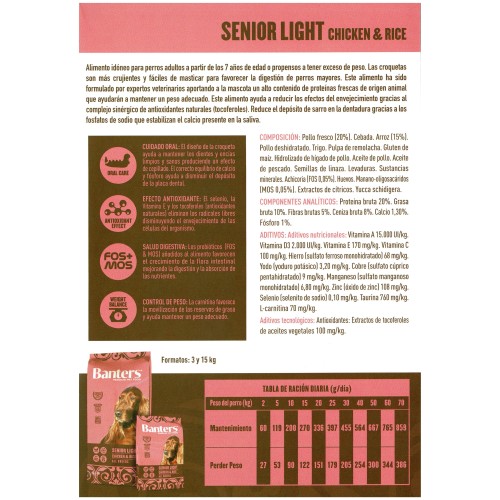 Alimento Banters Senior & Light para Perros 15 Kg | Calidad Premium