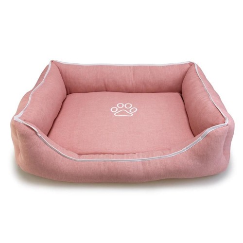 Cama Cuadrada Rosa Con Huella Y Ribete 85x68x21cm