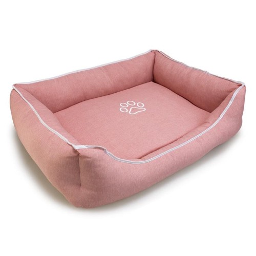 Cama Cuadrada Rosa Con Huella Y Ribete 85x68x21cm