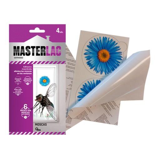 Masterlac Adhesivo Insecticida Ventanas 4 Uds para Control Eficaz de Plagas en Casa