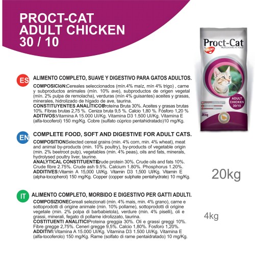 Alimento para Gatos Adultos ProctCat Pollo 20 Kg