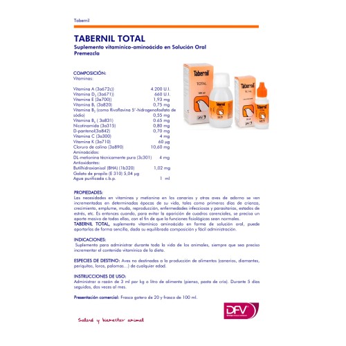 Tabernil Total 20ml - Vitaminas Esenciales para Aves