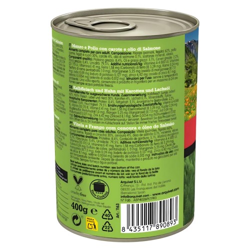 Alimento Húmedo Ternera y Pollo Arquivet 400g - Natural y Nutritivo