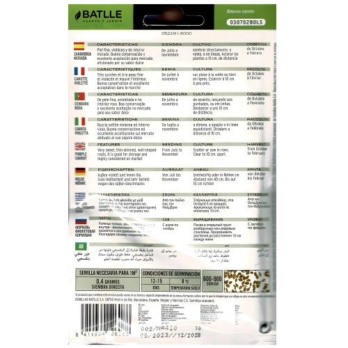 Semillas de Zanahoria Forrajera Morada Batlle - Jardinería en Casa