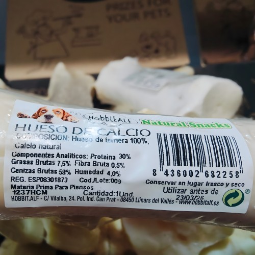 Hueso de Calcio HobbitAlf - Golosina Natural de Ternera para Perros