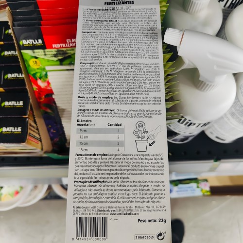 Clavos Fertilizante Universal Batlle Blister 23g - Liberación Controlada de Nutrientes
