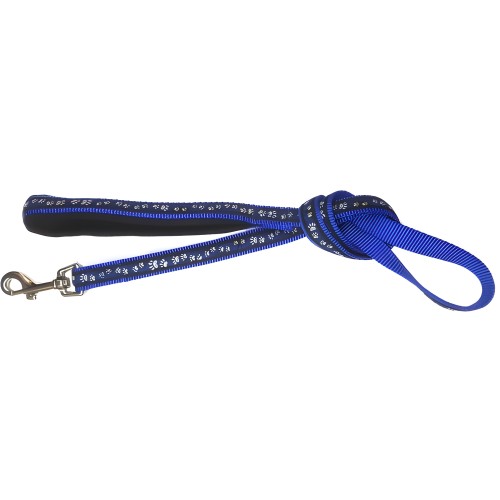 Neoprene Paw Print Leash 20x1200 - Blue