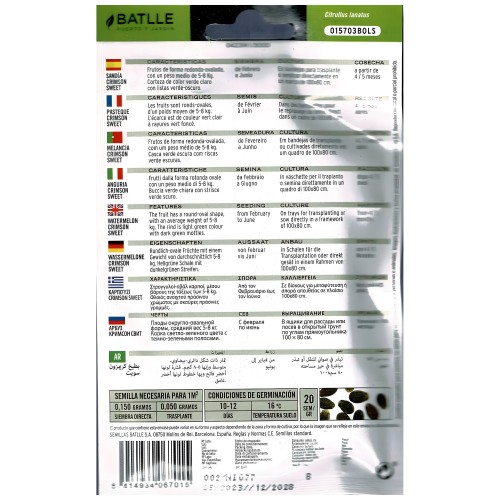 Semillas de Sandía Crimson Sweet de Batlle - Jardinería en Casa