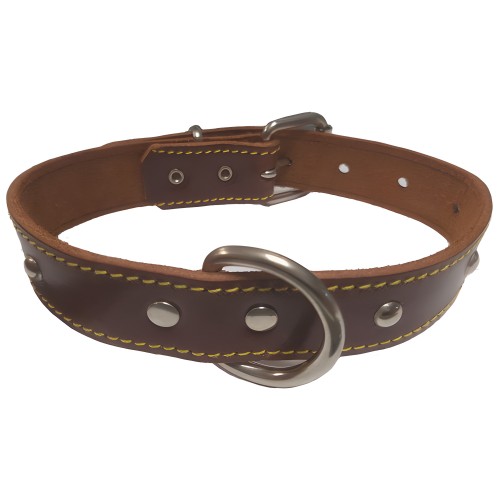 Brown Leather Collar with Studs 40x3cm by Mabel