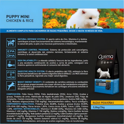 Optima Nova Puppy Mini Pollo Arroz 2 Kg.
