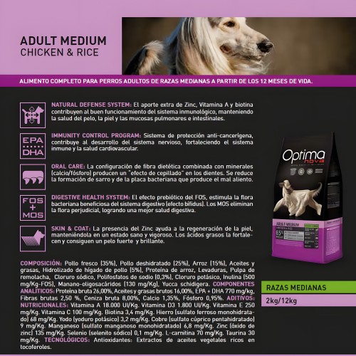 Optima Nova Adult Medium Pollo/arroz 12 Kg