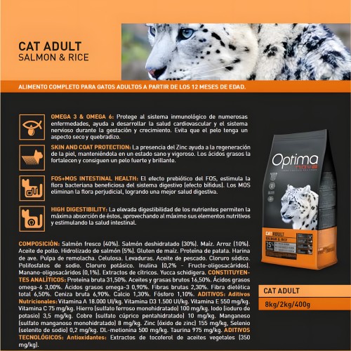 Optima Nova Cat Adult Salmon Rice 2 Kg. - Comida Premium Para Gatos