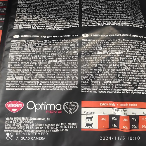 Comida para Gatos Adultos Optima Nova con Salmón y Arroz 2 Kg