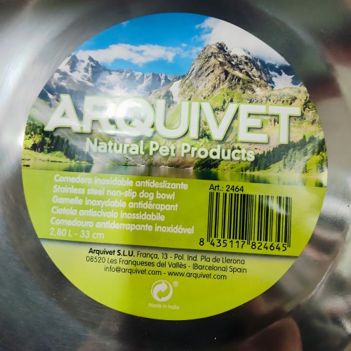 Comedero Acero Inoxidable Antideslizante 29cm/1.8L - Arquivet