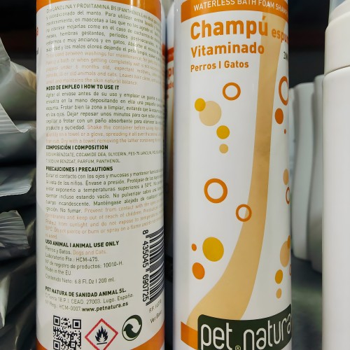 Champú Espuma Seca 210ml de Pet Natura