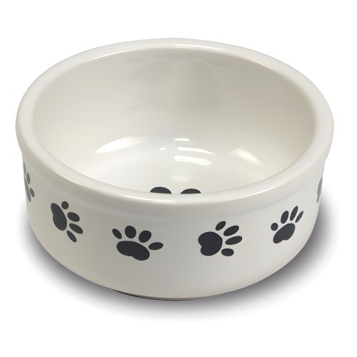 Elegant Ceramic Dog and Cat Feeder with Paw Print Design