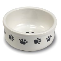 Elegant Ceramic Dog and Cat Feeder with Paw Print Design