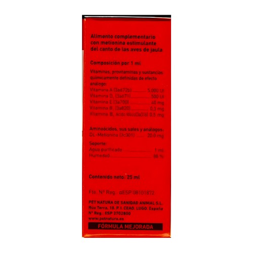 Canto 25ml Pet Natura - Mejora del Canto de Aves