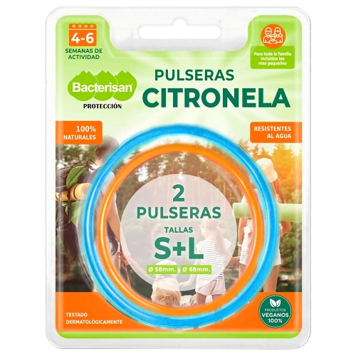 Bacterisan Pulseras Citronela 2 Uds - Repelente Natural de Mosquitos