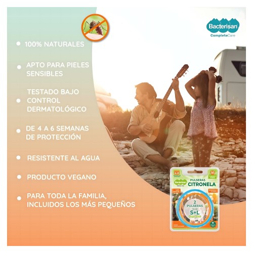 Bacterisan Pulseras Citronela 2 Uds. - Repelente Natural de Mosquitos