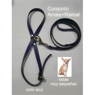 Conjunto de Arnés y Correa de Cuero para Razas Pequeñas - Azul de Mabel