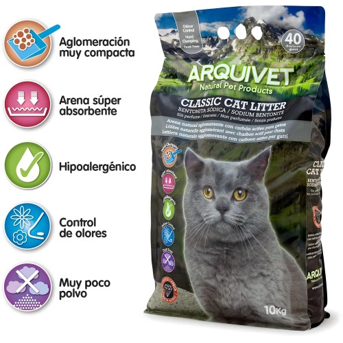 Arquivet Natural Bentonite Cat Litter with Activated Carbon 10 Kg - Superior Odor Control