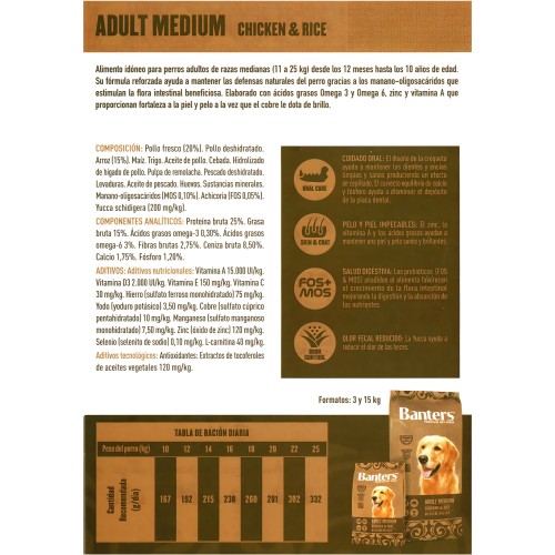 Banters Dog Adult Medium Chicken & Rice 3kg - Complete Dog Food