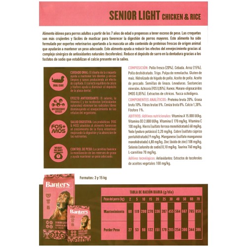 Banters Senior & Light Dog Food 15 Kg