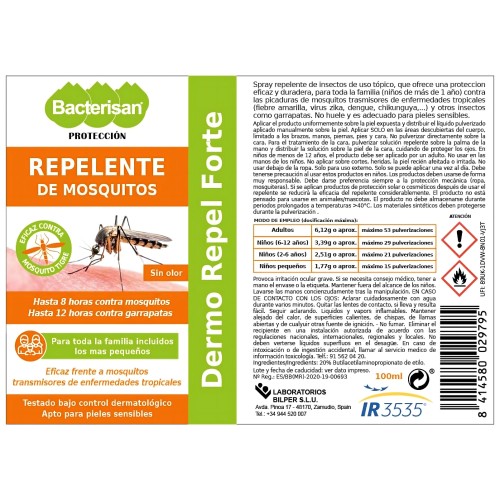 Bacterisan Repelente De Mosquitos Spray 100ml - Seguro para la Familia