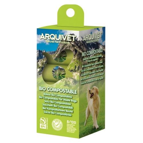 Bolsas Biocompostables para Excrementos de Perro - 8 Rollos x 15 Bolsas - Ecológicas