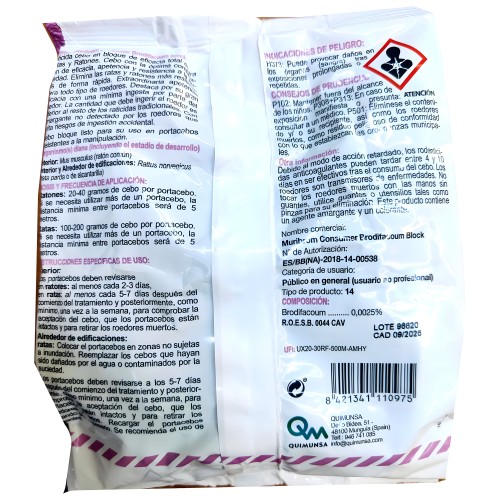 Raticida Muribrom Bloque. Bolsa 200 Gr.