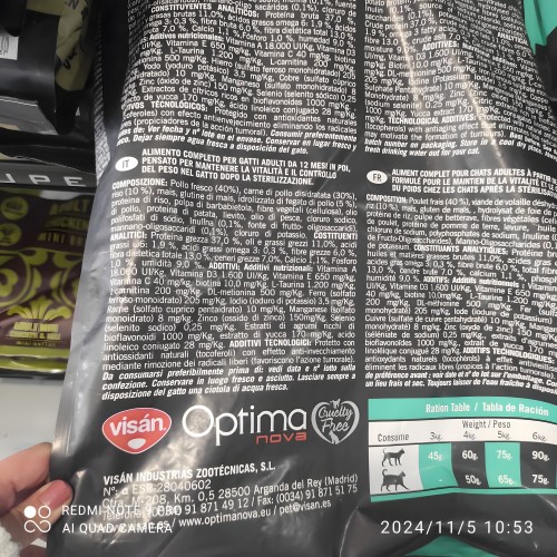 Optima Nova Cat Sterilised 6 Kg.