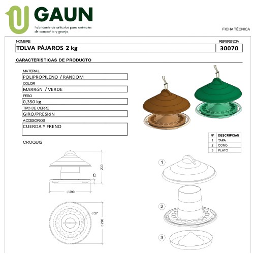 Tolva Plastico Pajaros Capacidad 2 Kg.gaun