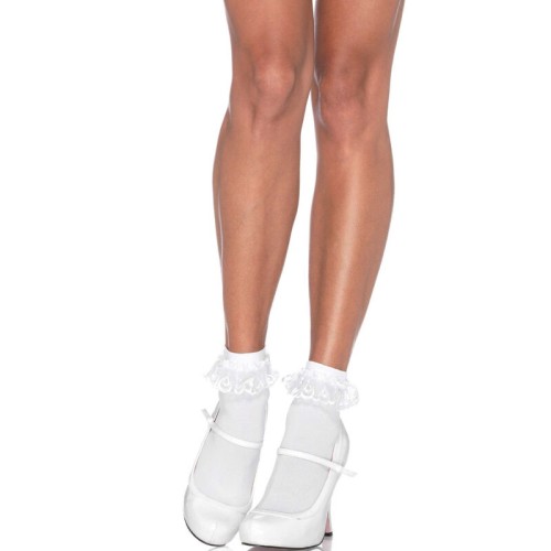 Leg Avenue Lace Ruffle Ankle Socks White
