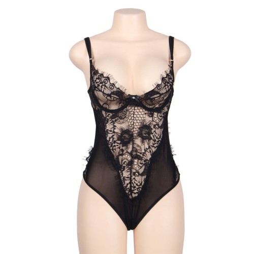 Floral Lace Teddy Black Plus Size