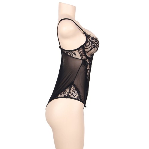 Floral Lace Teddy Black Plus Size