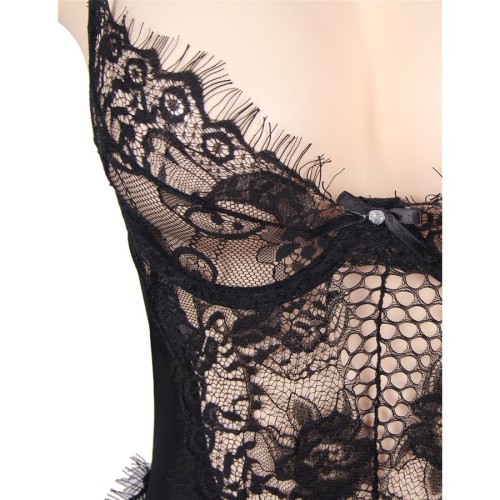 Floral Lace Teddy Black Plus Size