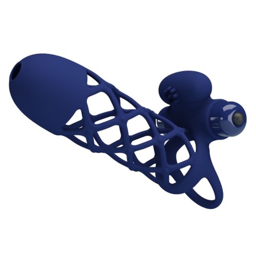Pretty Love Giann Anillo Vibrador Con Funda De Silicona Azul para Placer Intenso