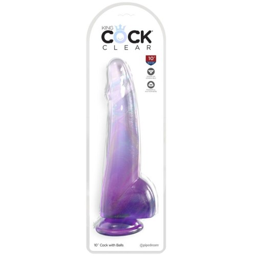 Clear Dildo with Testicles 19cm Purple
