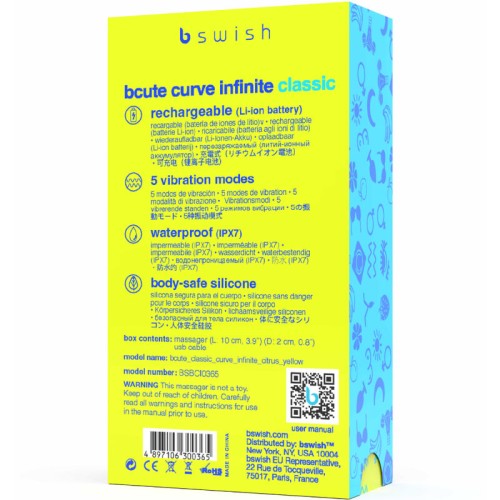 Bcute Curve Infinite Classic Rechargeable Vibrator Yellow
