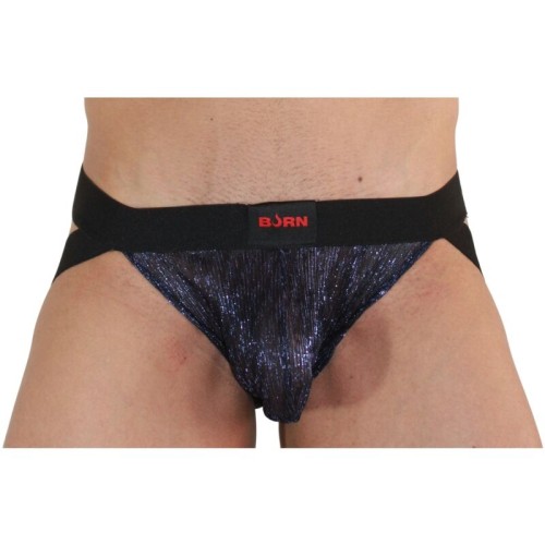 006 Shiny Jockstrap Blue/Black L - Bold and Comfortable Lingerie