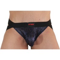 006 Shiny Jockstrap Blue/Black L - Bold and Comfortable Lingerie