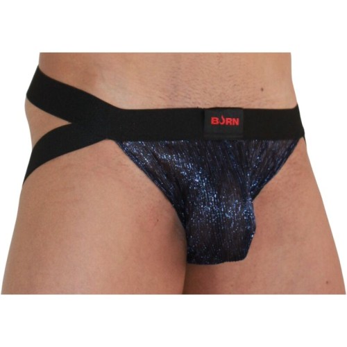 006 Shiny Jockstrap Blue/Black L - Bold and Comfortable Lingerie
