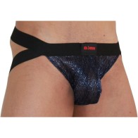 006 Shiny Jockstrap Blue/Black L - Bold and Comfortable Lingerie