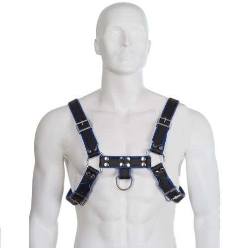 Blue and Black Leather Chest Bulldog Harness
