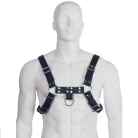 Blue and Black Leather Chest Bulldog Harness