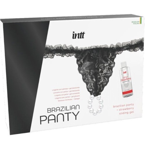 Black Brazilian Panty with Pearls and Lubricant Gel - INTT