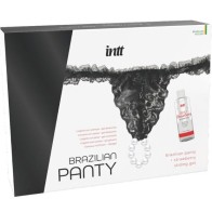 Black Brazilian Panty with Pearls and Lubricant Gel - INTT