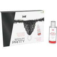 Black Brazilian Panty with Pearls and Lubricant Gel - INTT
